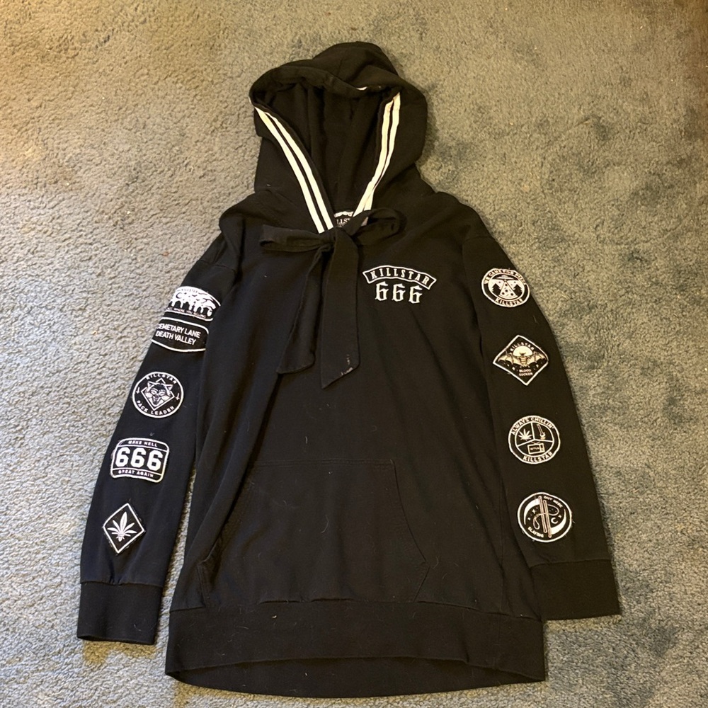 Killstar Black Hoodie with White Graphic Patches